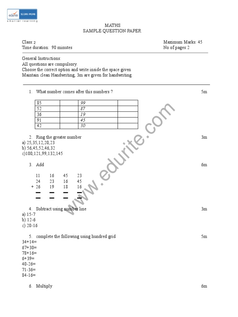 Maths question paper for class 2 icse pdf 08 image