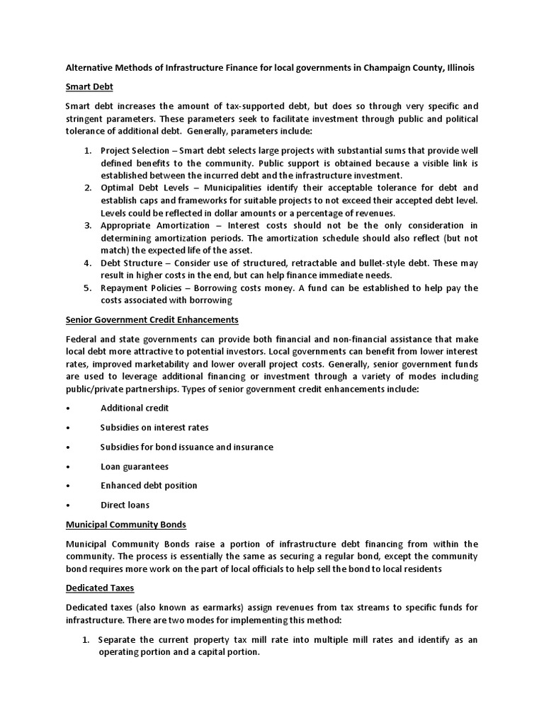 Infrastructure Finance Strategies for Local Governments | PDF | Taxes ...