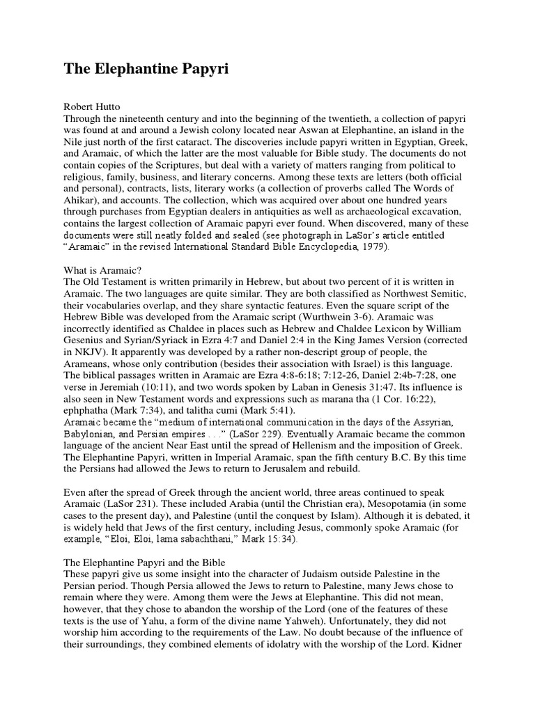 The Elephantine Papyri Pdf Yahweh Bible
