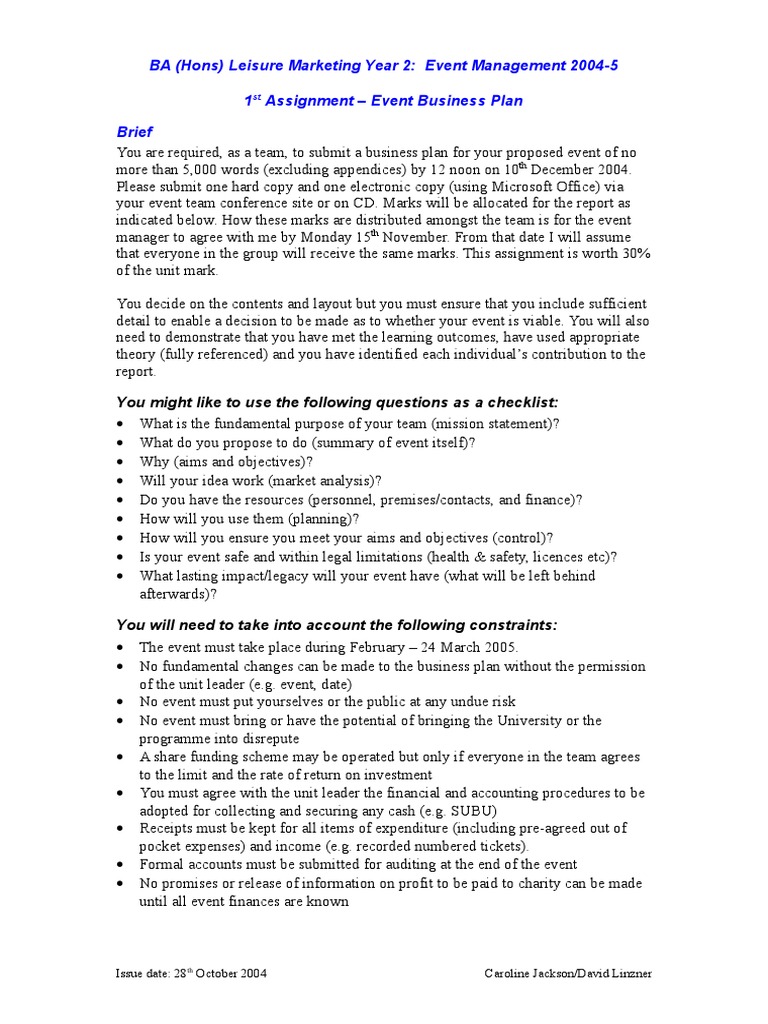 Event Business Plan Assignment Guide | PDF | Business Plan | Competence ...