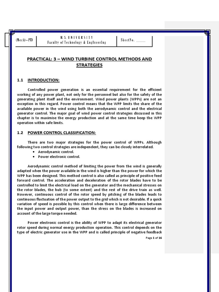 Wind Turbine Stall Control Methods | PDF | Wind Power | Stall (Fluid ...