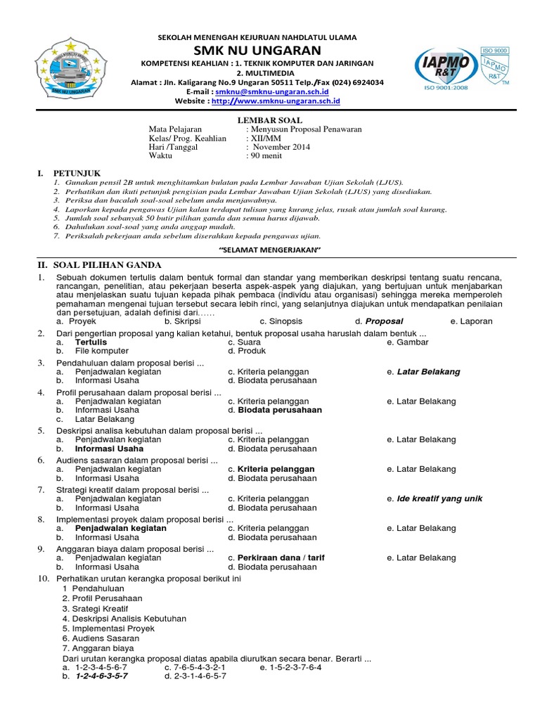 Soal Pilgan Materi Proposal