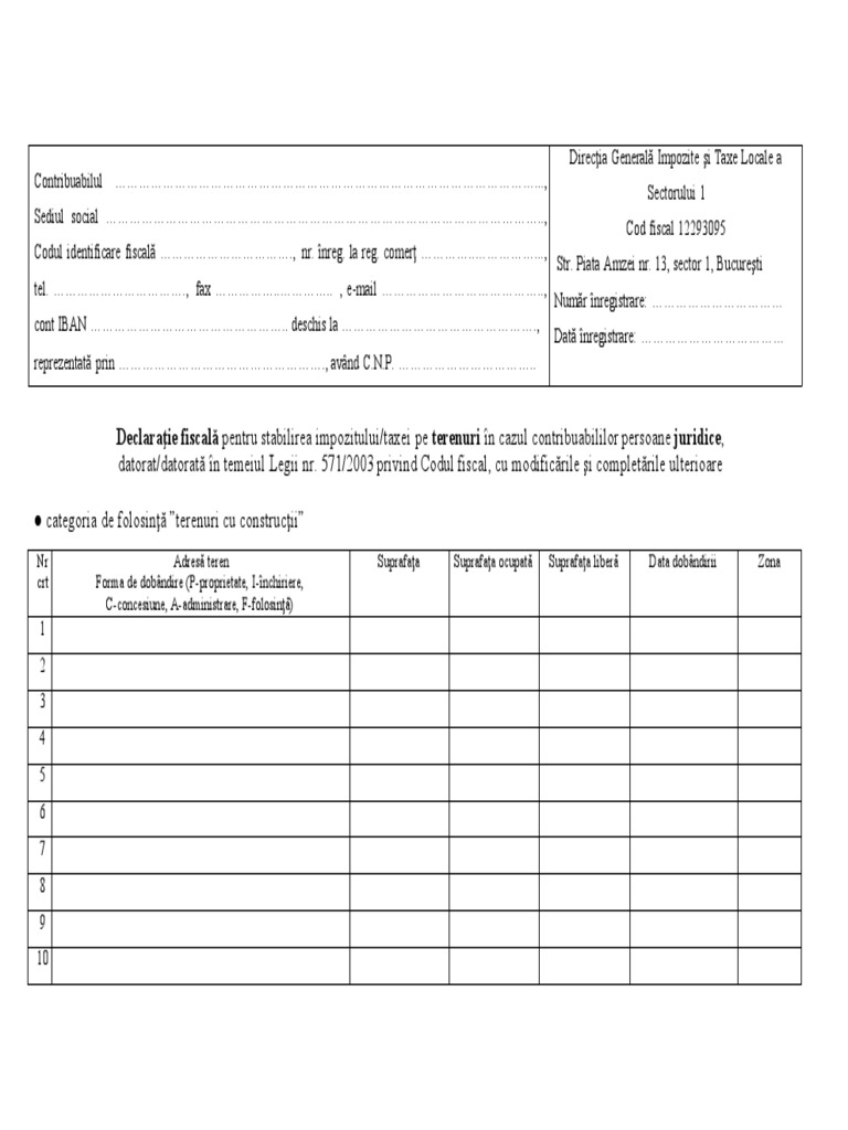 Declaratie Impunere Terenuri Sector 1