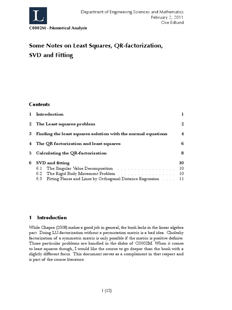 Some notes on least squares qr factorization svd and fitting pdf