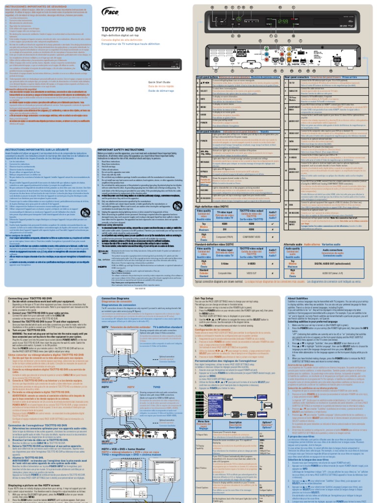 Manual Pace Tdc777d HD DVR PDF Hdmi Marca comercial