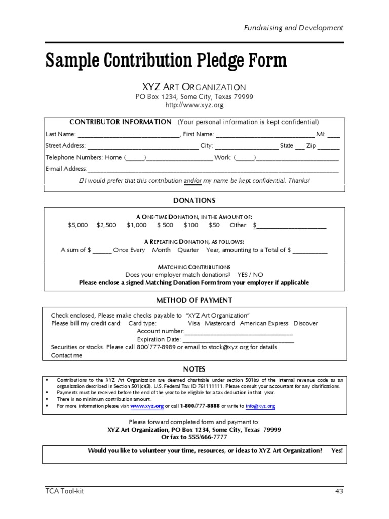 Sample Donation Pledge Form Template | PDF