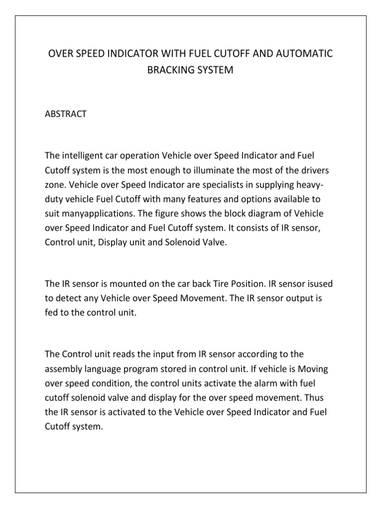 Over Speed Fuel Cutoff PDF Vehicles Brake