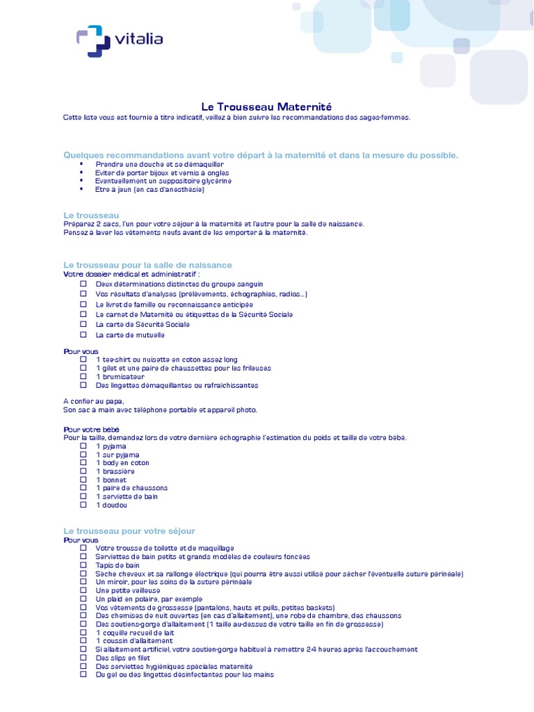 Trousseau Chataigneraie Maternite Pdf Allaitement Grossesse
