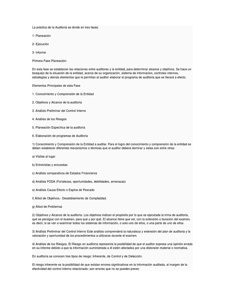 Fases de la Auditoría: Planeación, Ejecución, Informe | PDF | Auditoría ...