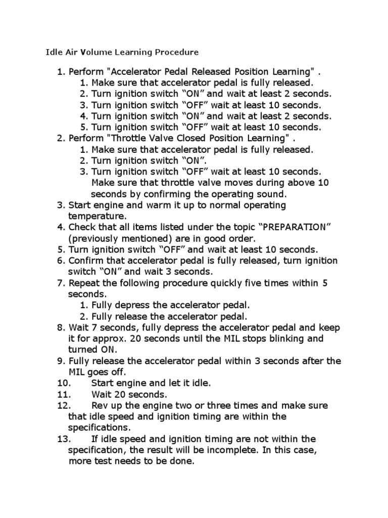Nissan Idle Air Volume Learning Steps | PDF | Throttle | Rotating Machines