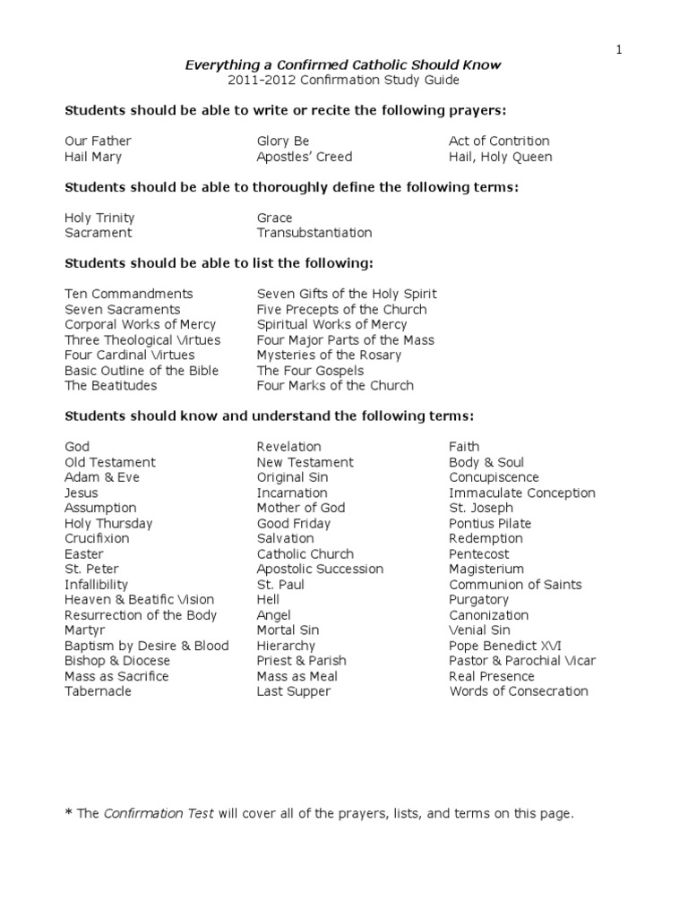 Confirmation Study Guide PDF Eucharist Baptism