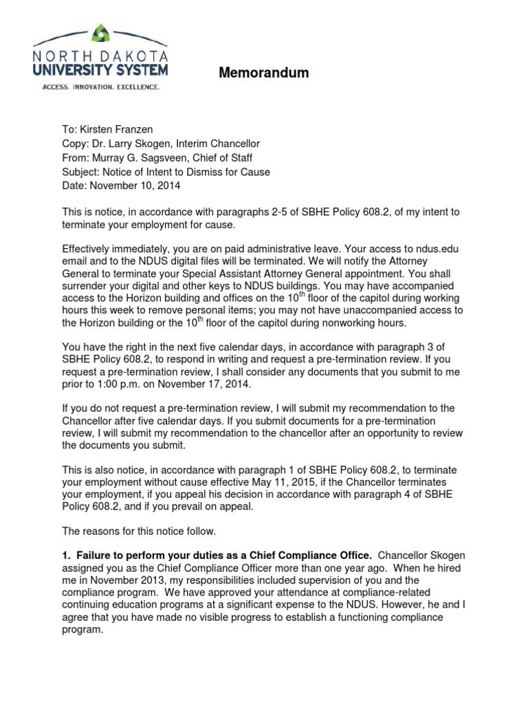 Memorandum: 1. Failure To Perform Your Duties As A Chief Compliance ...