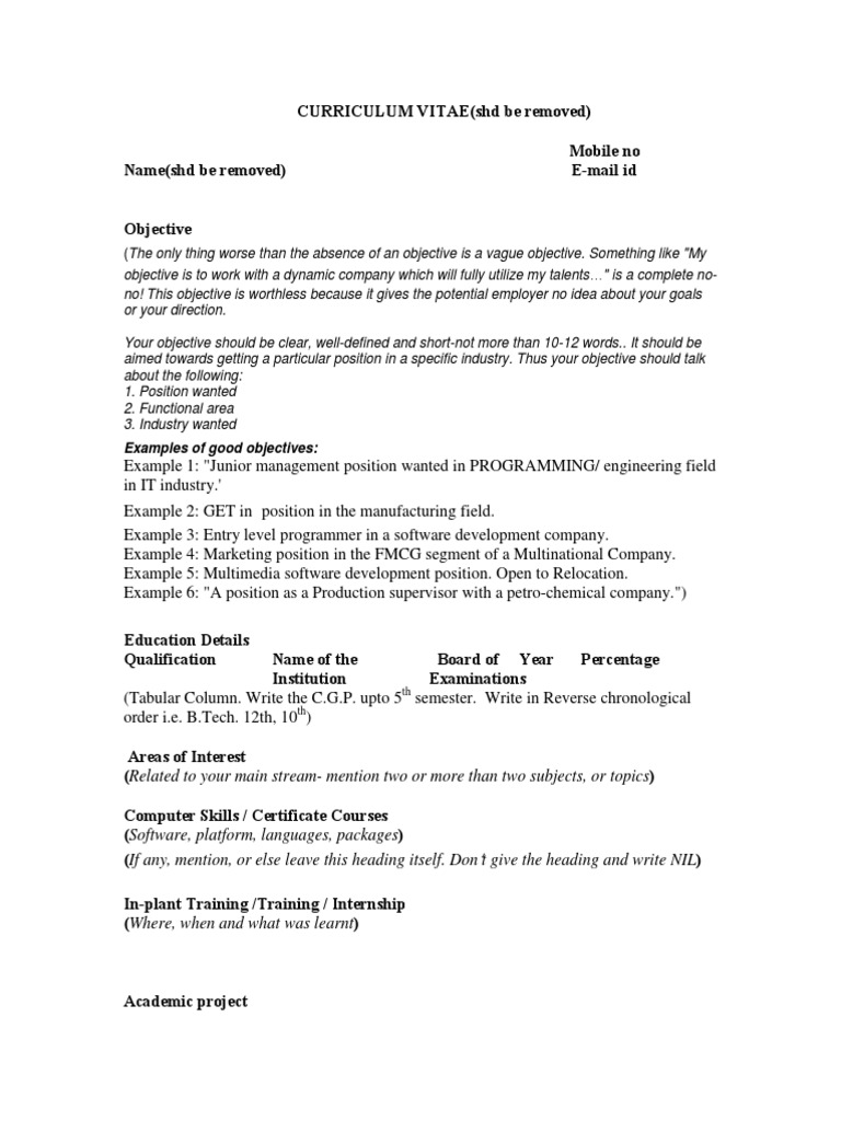 Simple cv format word image