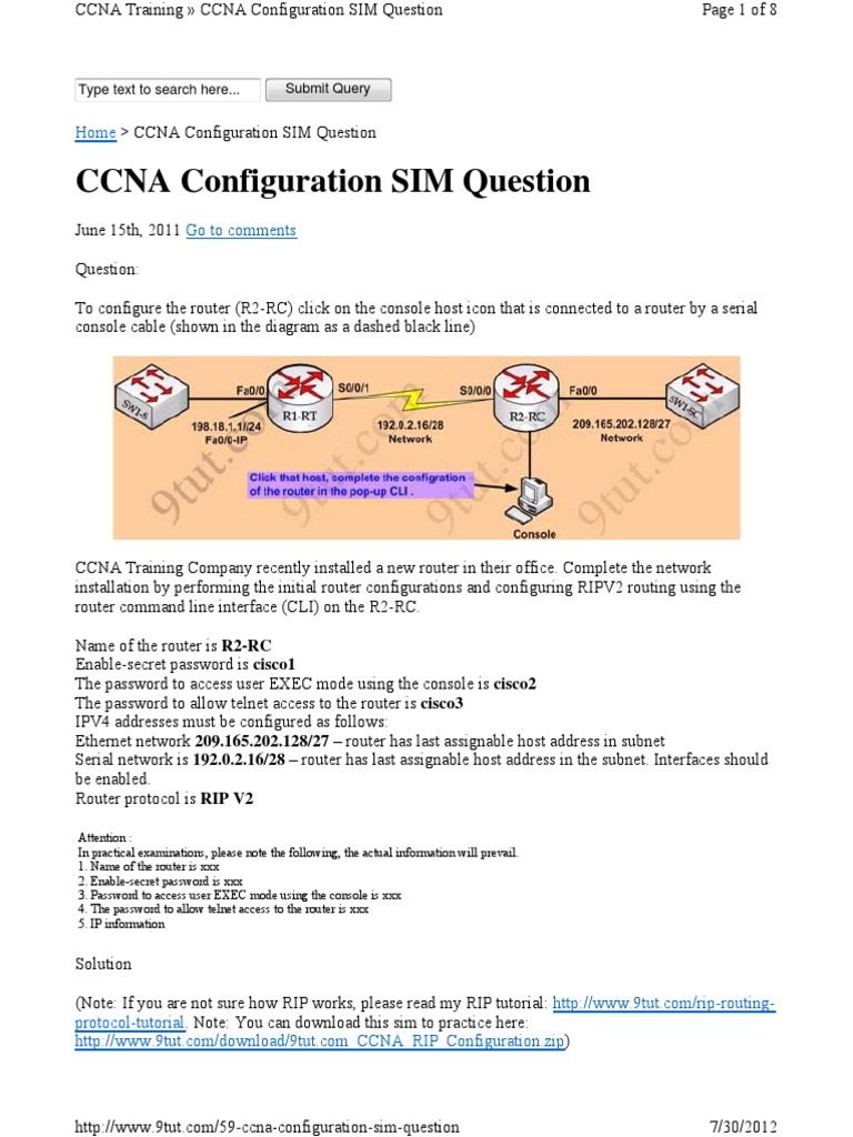 CCNA Configuration SIM Question | PDF | Cisco Certifications | Router ...