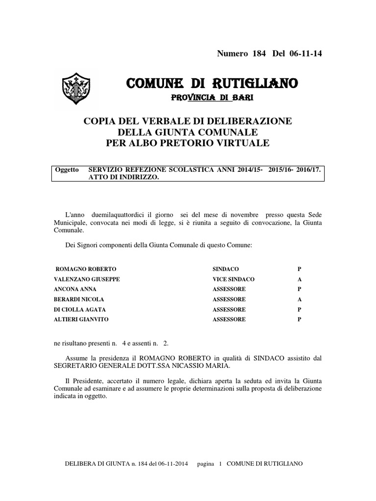 Delibera Giunta n 184