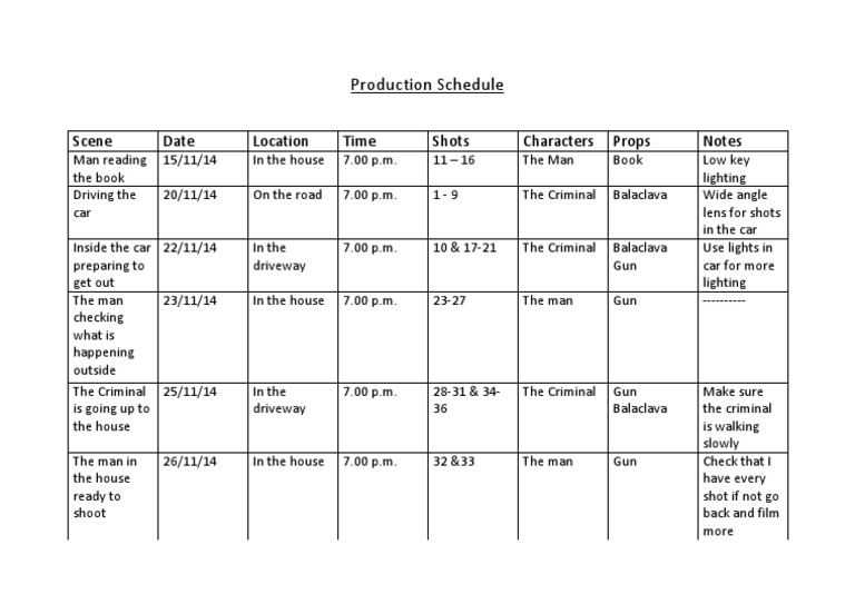 Film Production Schedule Template | PDF