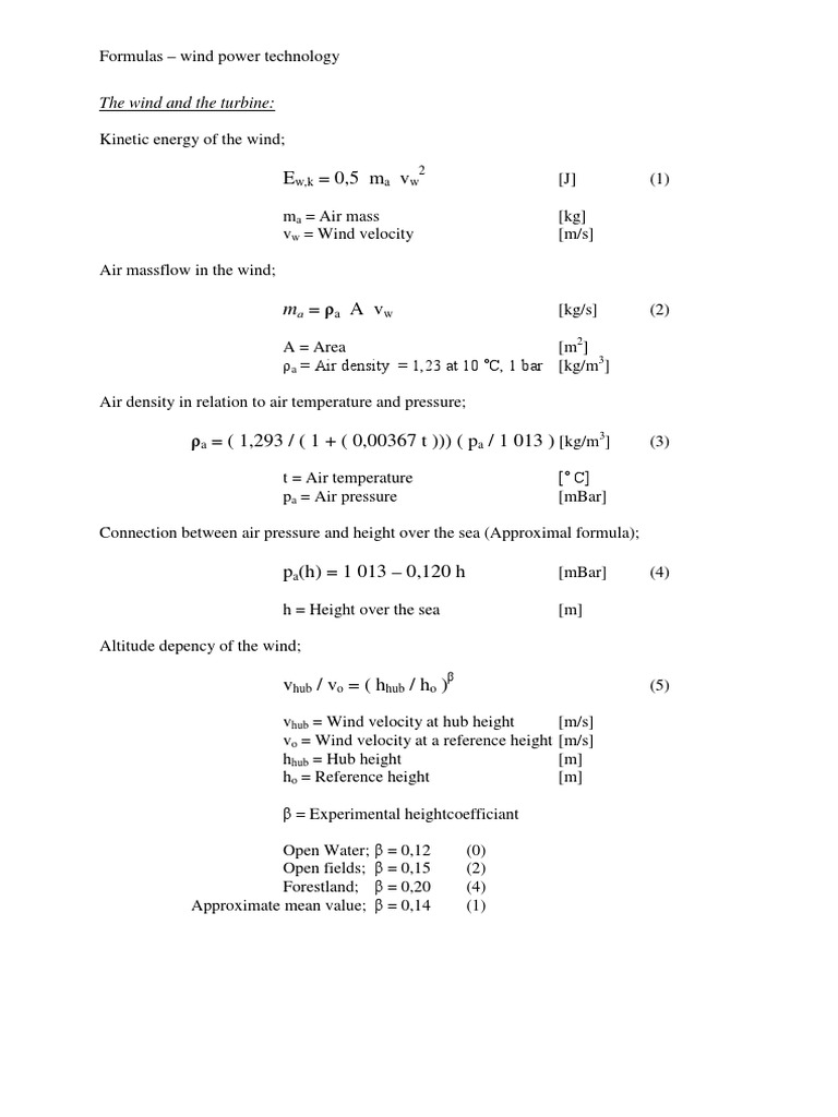 Wind Turbine Formulas Wind Turbine Wind Power