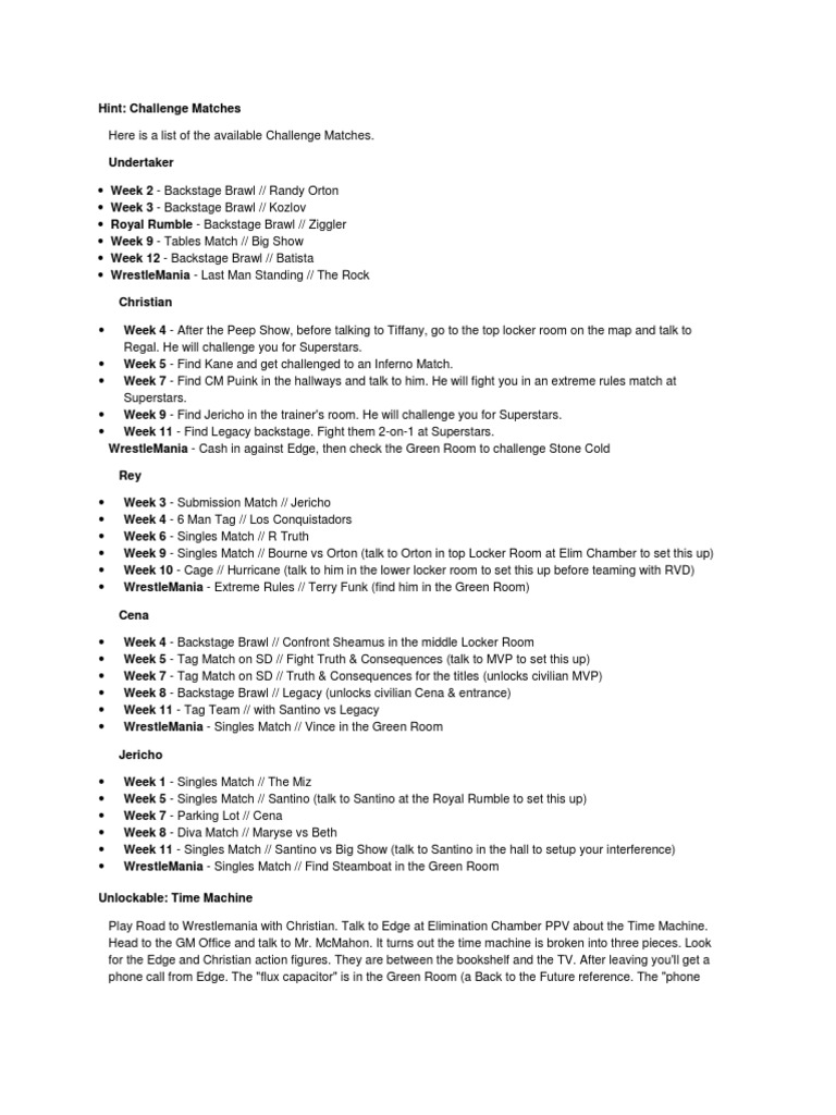 WWE SVR 2011 Challenge Matches Guide | PDF