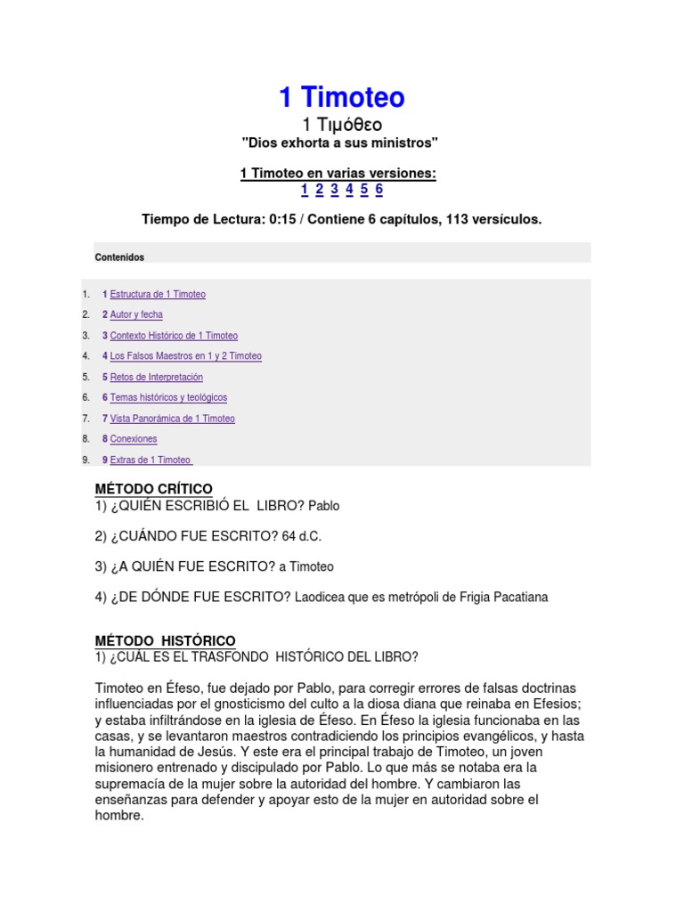 1 Timoteo Pdf Pablo El Apóstol Epístola A Los Efesios
