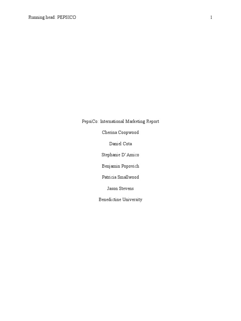 PepsiCo-International Marketing Report | PDF | Pepsi | Pepsi Co