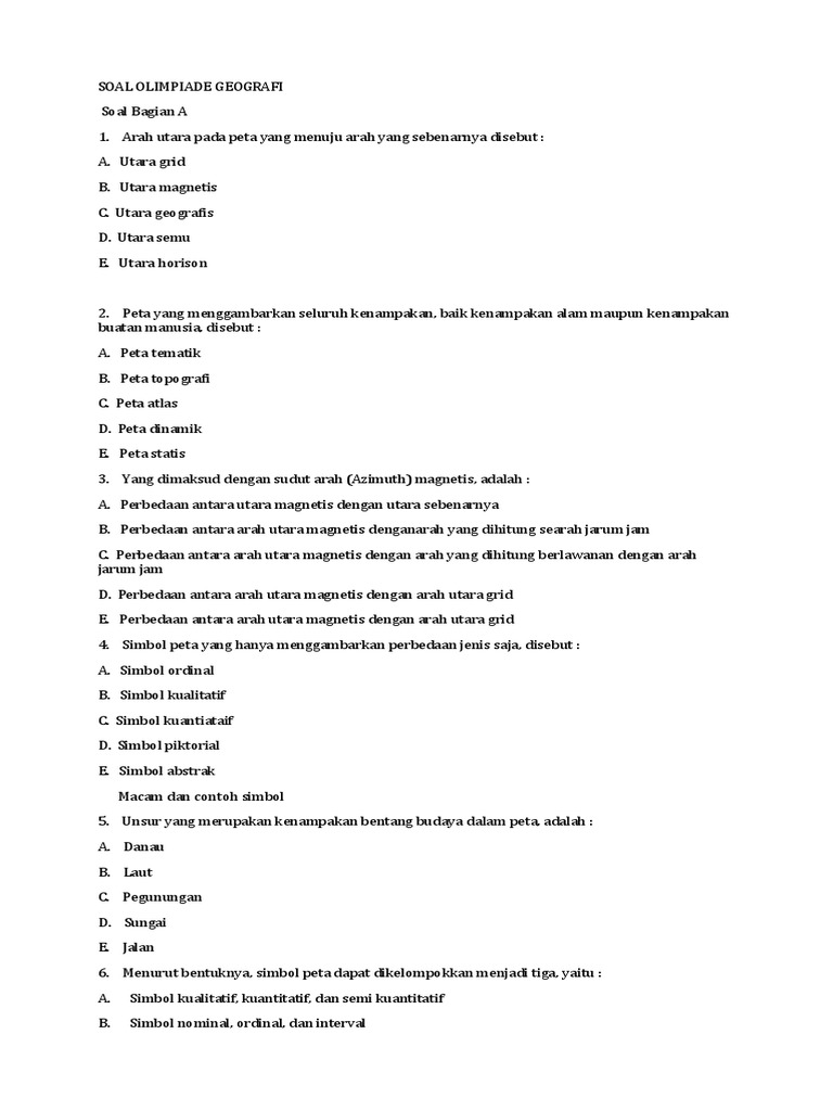 Soal Olimpiade Geografi Guru Paud