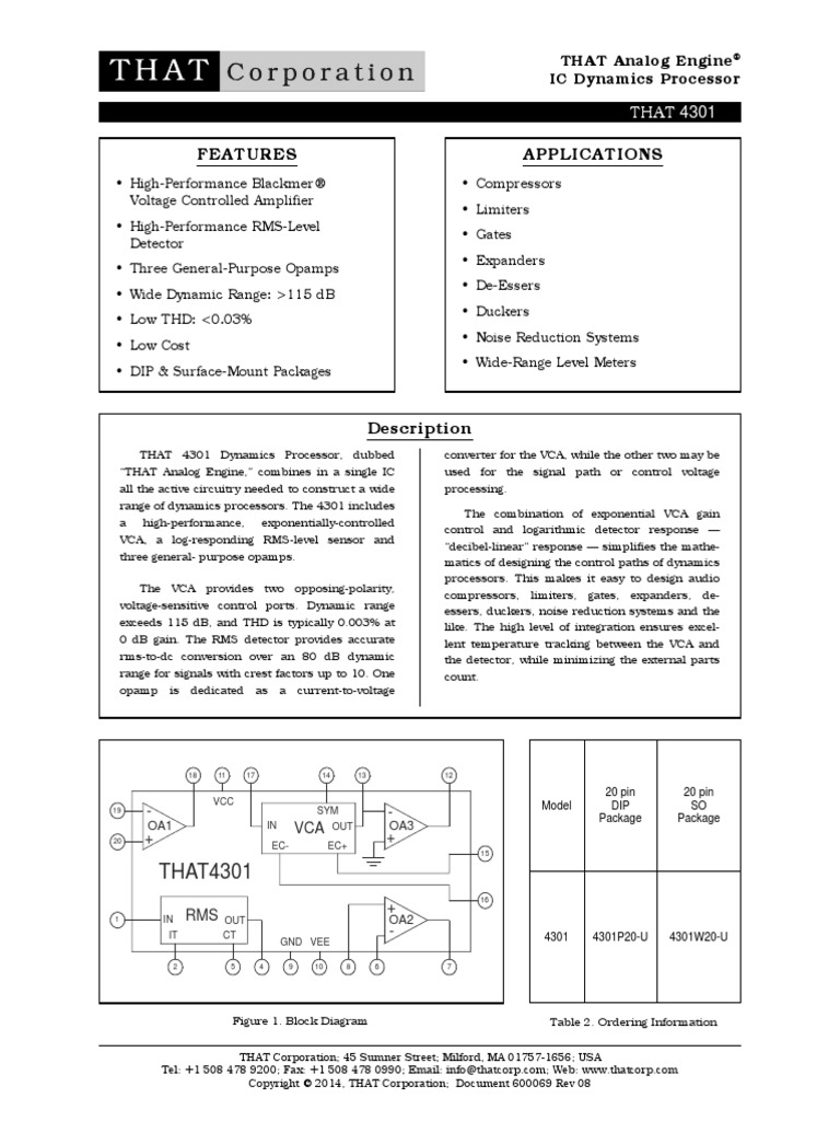 THAT 4301 Datasheet | Operational Amplifier | Detector (Radio)
