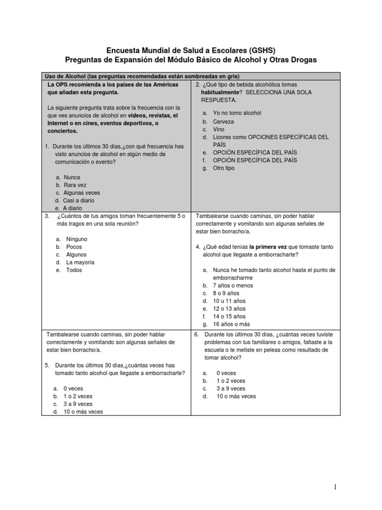 GSHS Questionnaire Core Expanded 2009 Spanish | PDF | VIH / SIDA ...