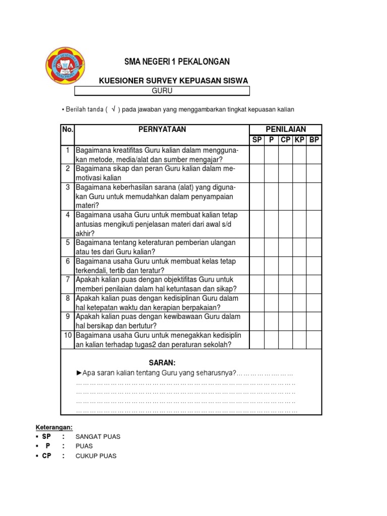 Angket Kepuasan Siswa Terhadap Guru | PDF