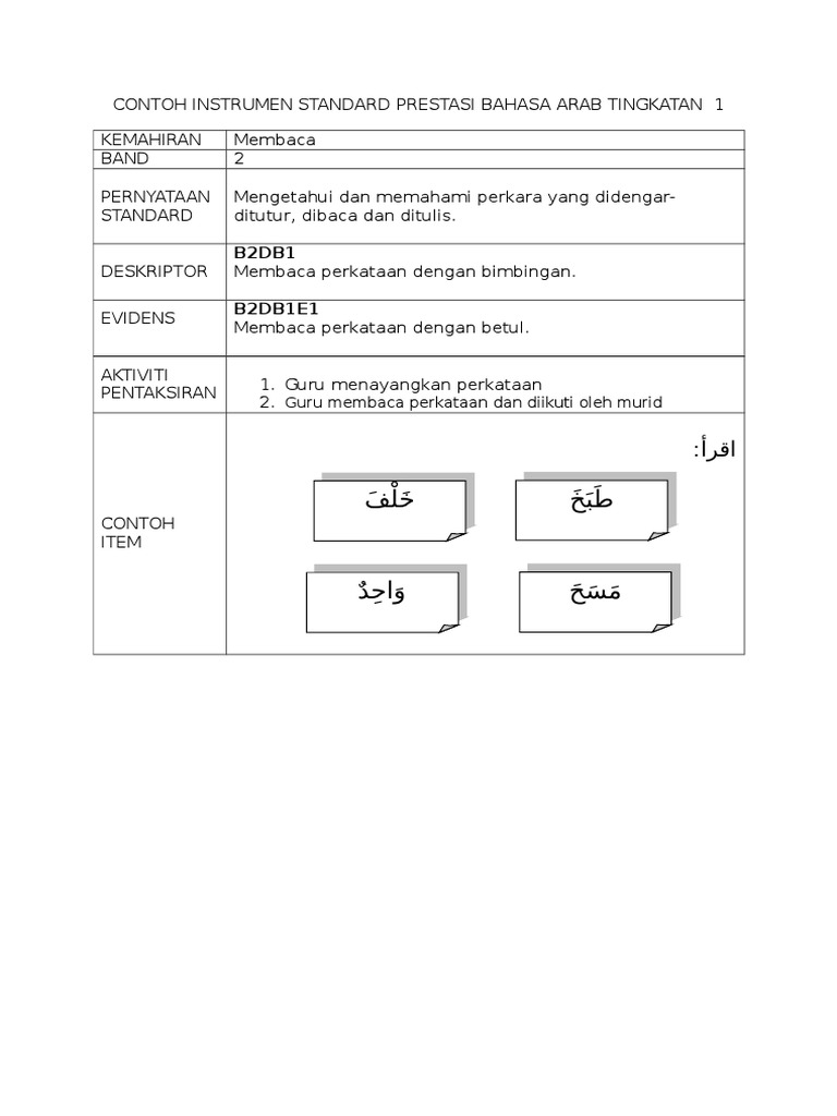 Contoh Instrumen Kem Baca Bahasa Arab Tingkatan 1 Pdf