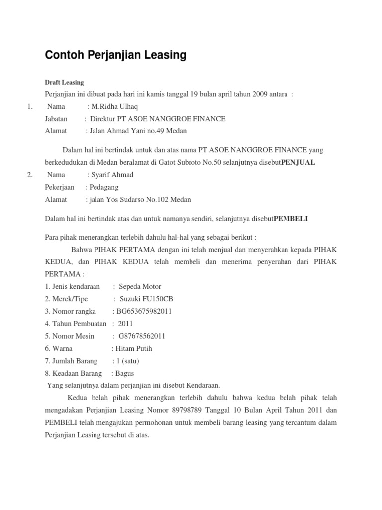 Contoh Perjanjian Leasing | PDF