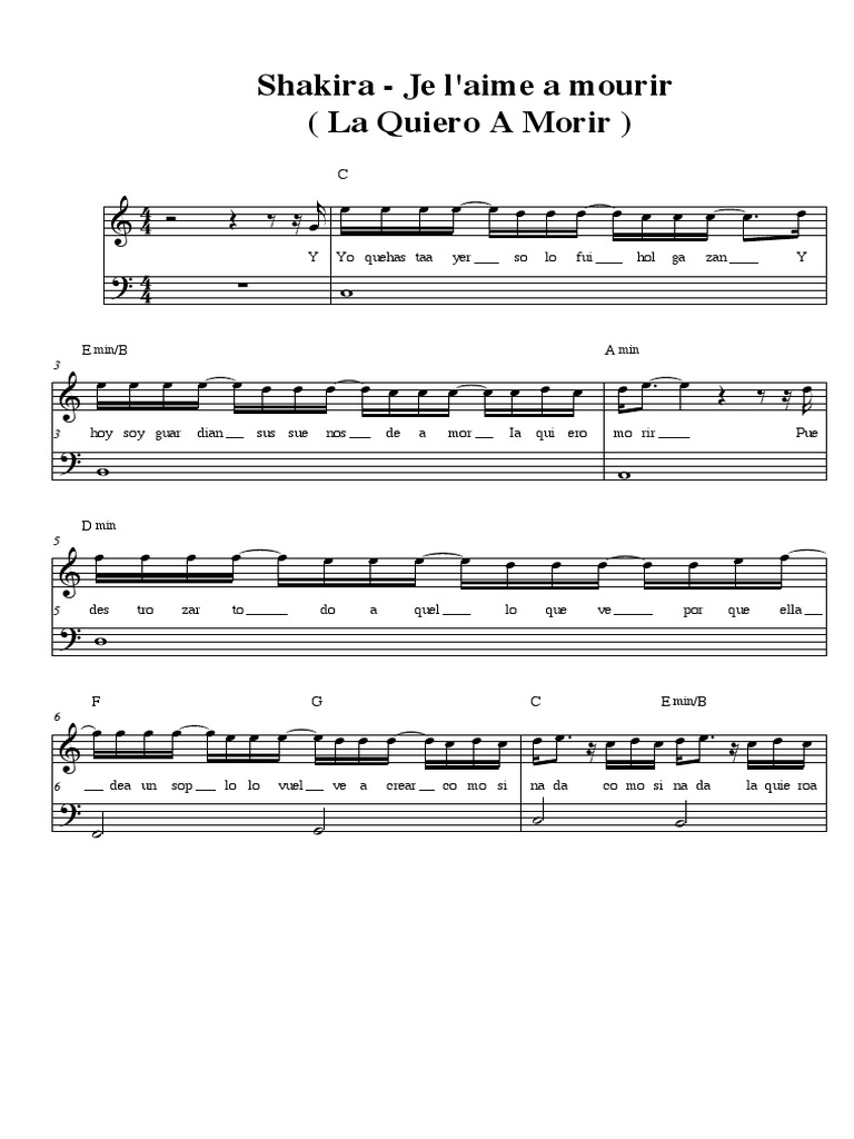 Tablature Je L Aime à Mourir Arpège Shakira - Je L'aime A Mourir | PDF | Divertissement (Général)