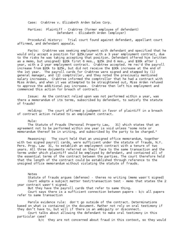 Crabtree v. Elizabeth Arden Sales Corp. PDF Parol Evidence Rule Fraud