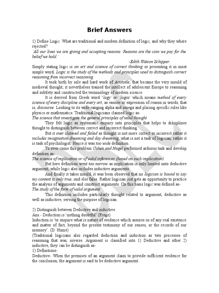 (LAW) BLS LLB Sem1 Logic Brief Notes Definition Argument