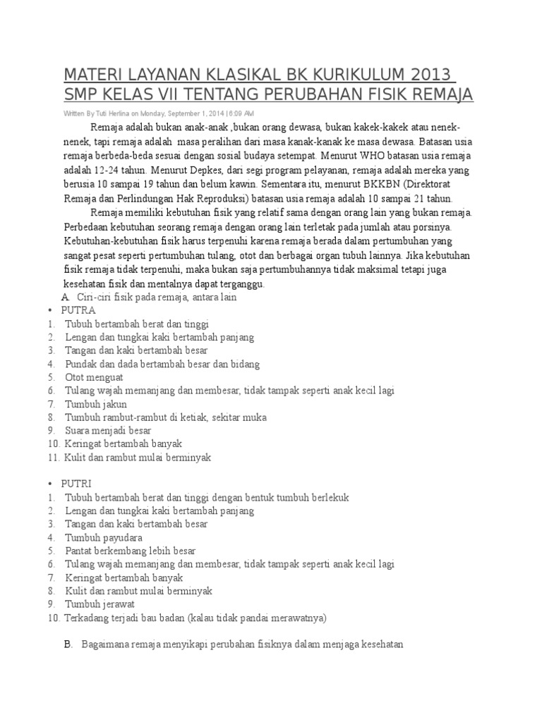 Materi Layanan Klasikal BK Kurikulum 2013 SMP Kelas Vii