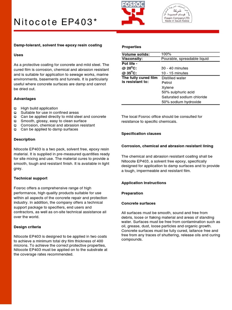 Nitocote Ep403 Epoxy Concrete