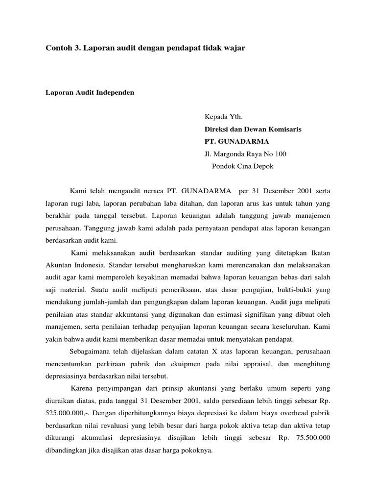 Contoh Laporan Auditor Independen Wajar Dengan Pengecualian Temukan Contoh