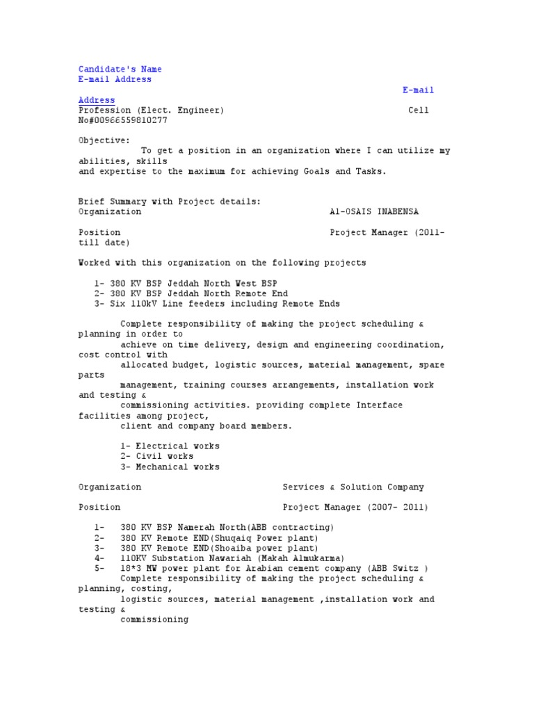 Substation Engineer Cv Transformer Electrical Wiring