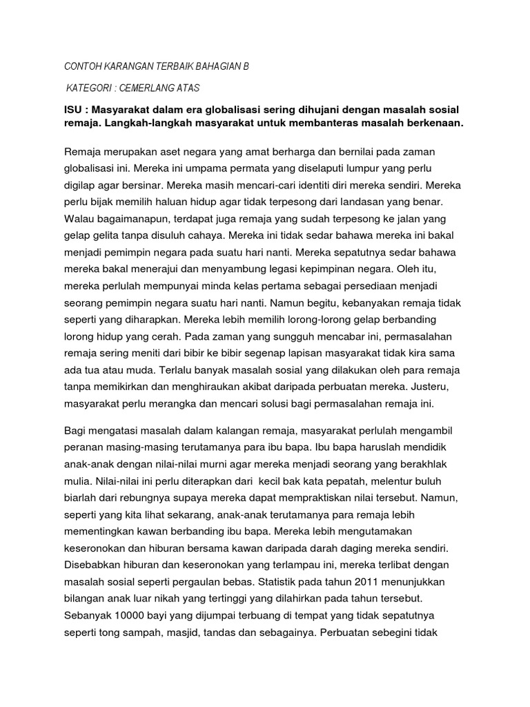 Pendek spm 2021 karangan Contoh Karangan: