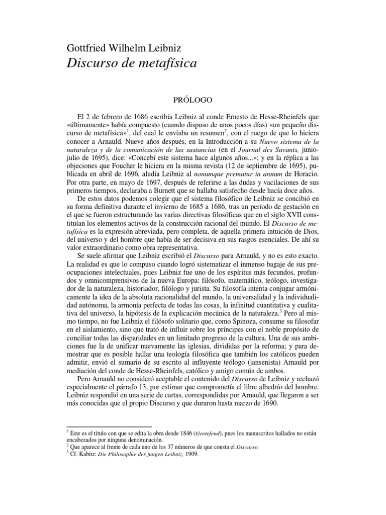 Leibniz Discurso de Metafisica | PDF | Gottfried Wilhelm Leibniz |  Enseñanza de matemática, image size:768x1024