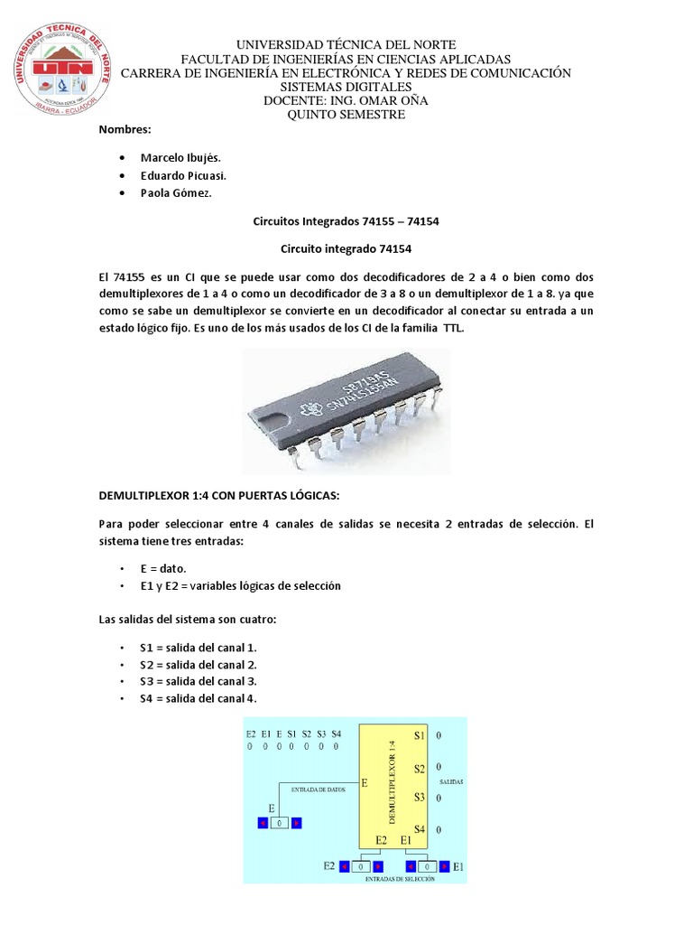 Circuitos Integrados 74154 y 74155 | PDF | Puerta lógica | Ingenieria ...