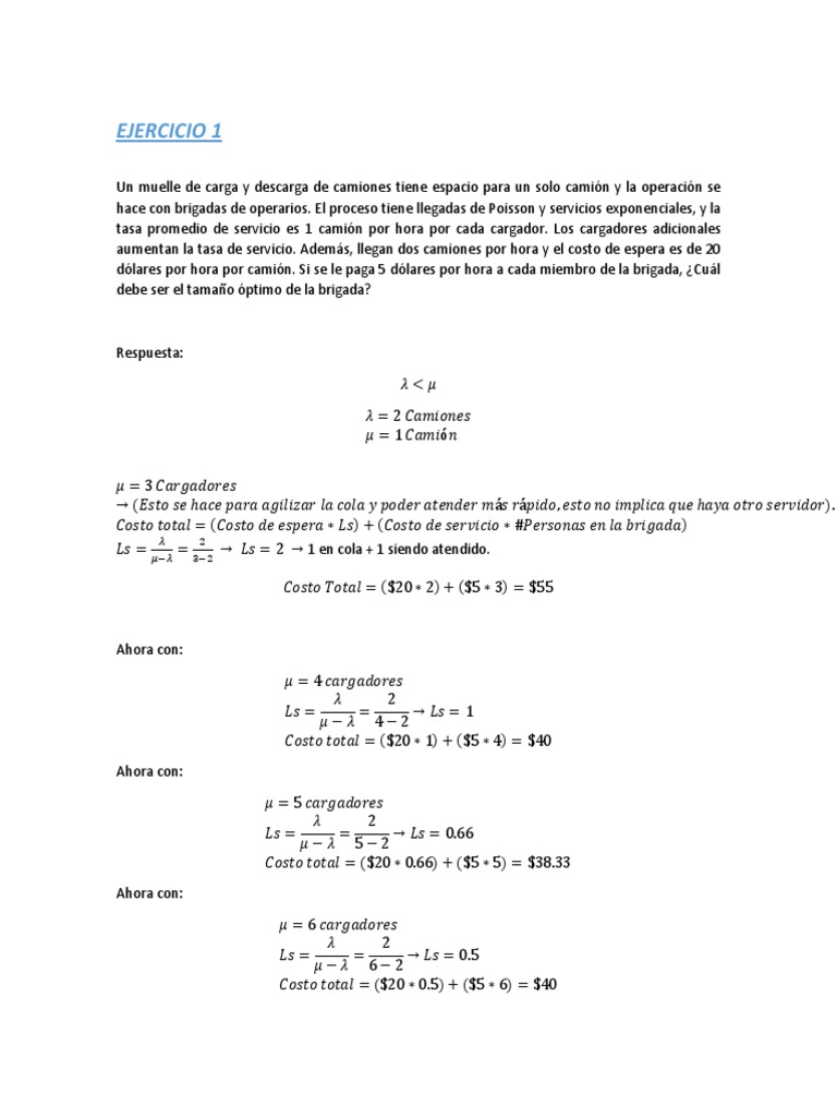 Ejercicios de teoria de colas