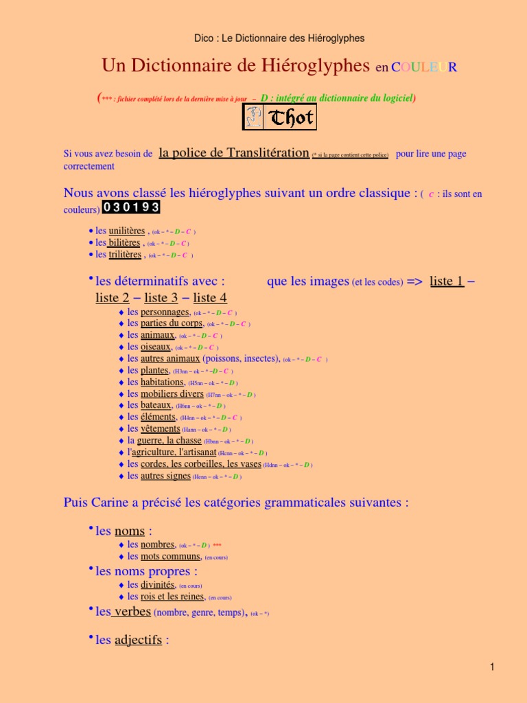Dictionnaire des Hiéroglyphes en Couleur PDF Genre grammatical Pronom — free download