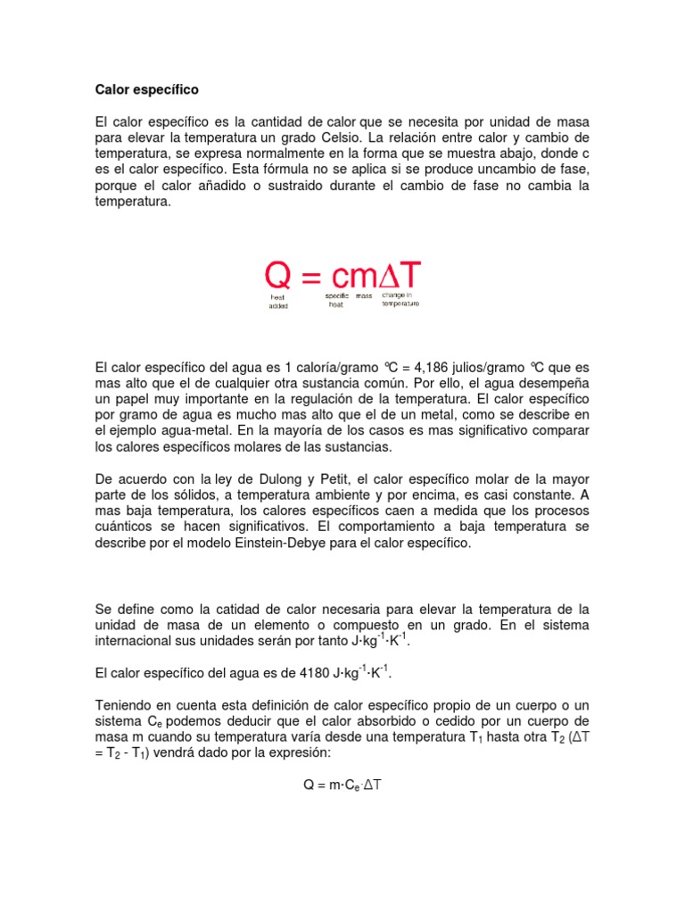 Fórmula y Definición de Calor Específico | PDF | Calor | Temperatura