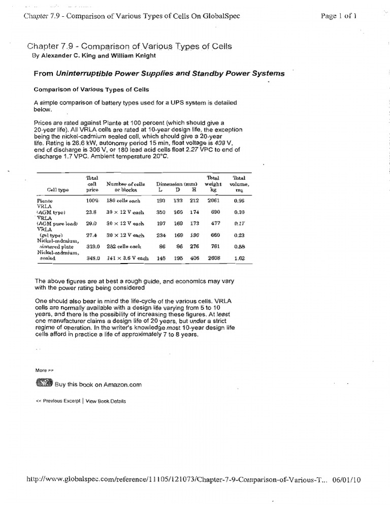 Battery Types Comparison for UPS Systems | PDF