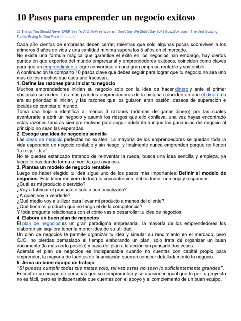 10 Pasos para Emprender Un Negocio Exitoso | PDF | Marketing | Contabilidad