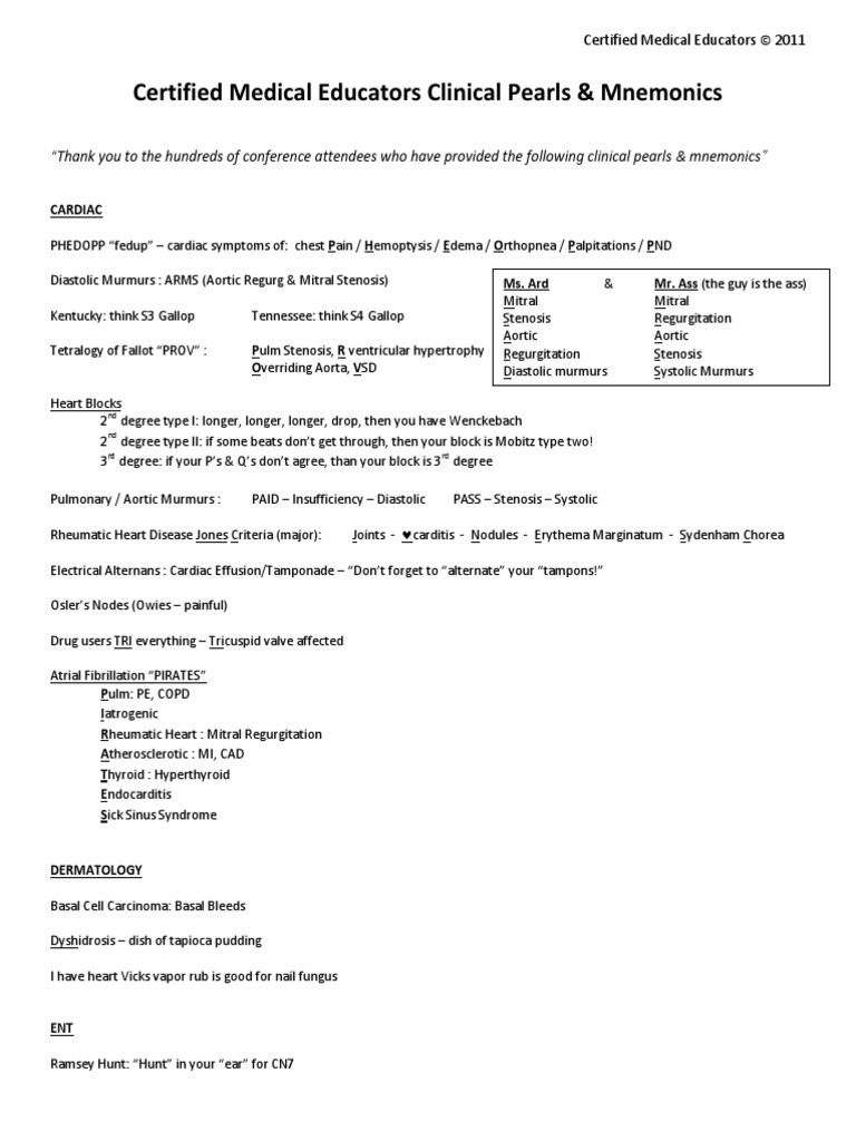 Short List of Really Good Mnemonics PDF