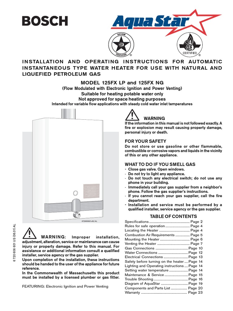 Aquastar 125FX Manual Water Heating Hvac