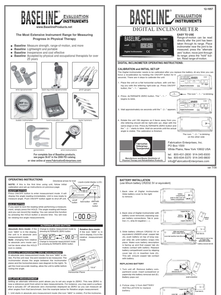 Baseline Digital Inclinometer User Manual Calibration Equipment