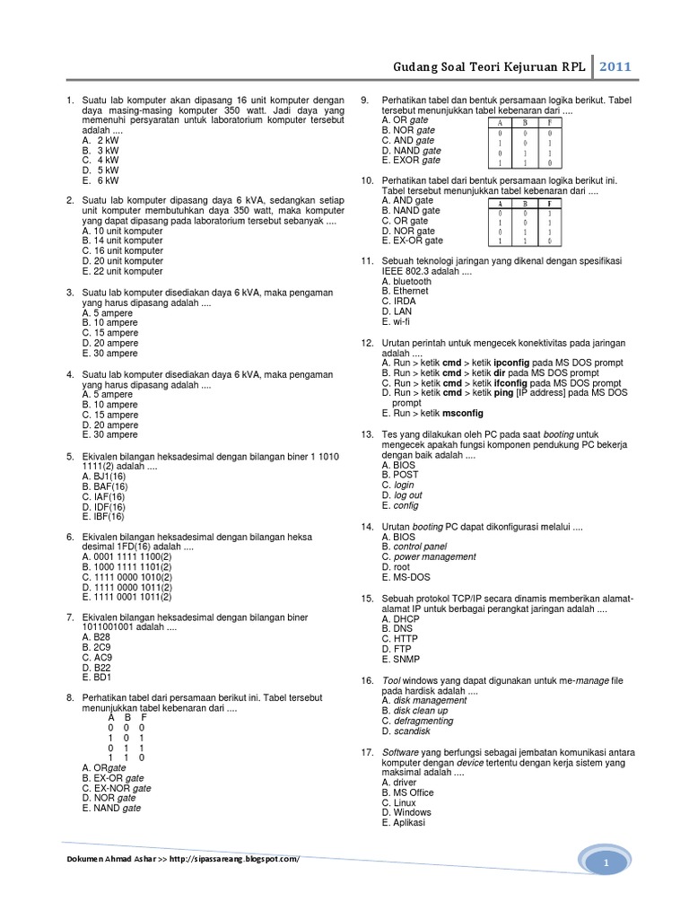 Soal teori kejuruan rpl 2015 dan pembahasan pdf