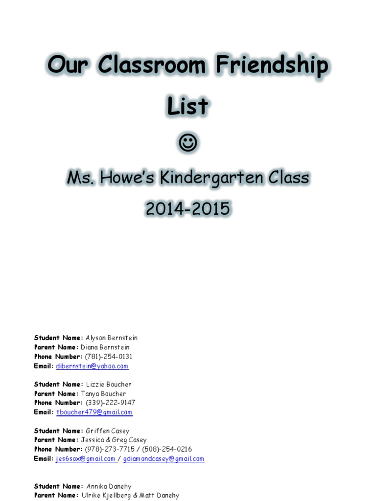 Kindergarten Friendship List 2014-2015 | PDF | Wellness | Social Science